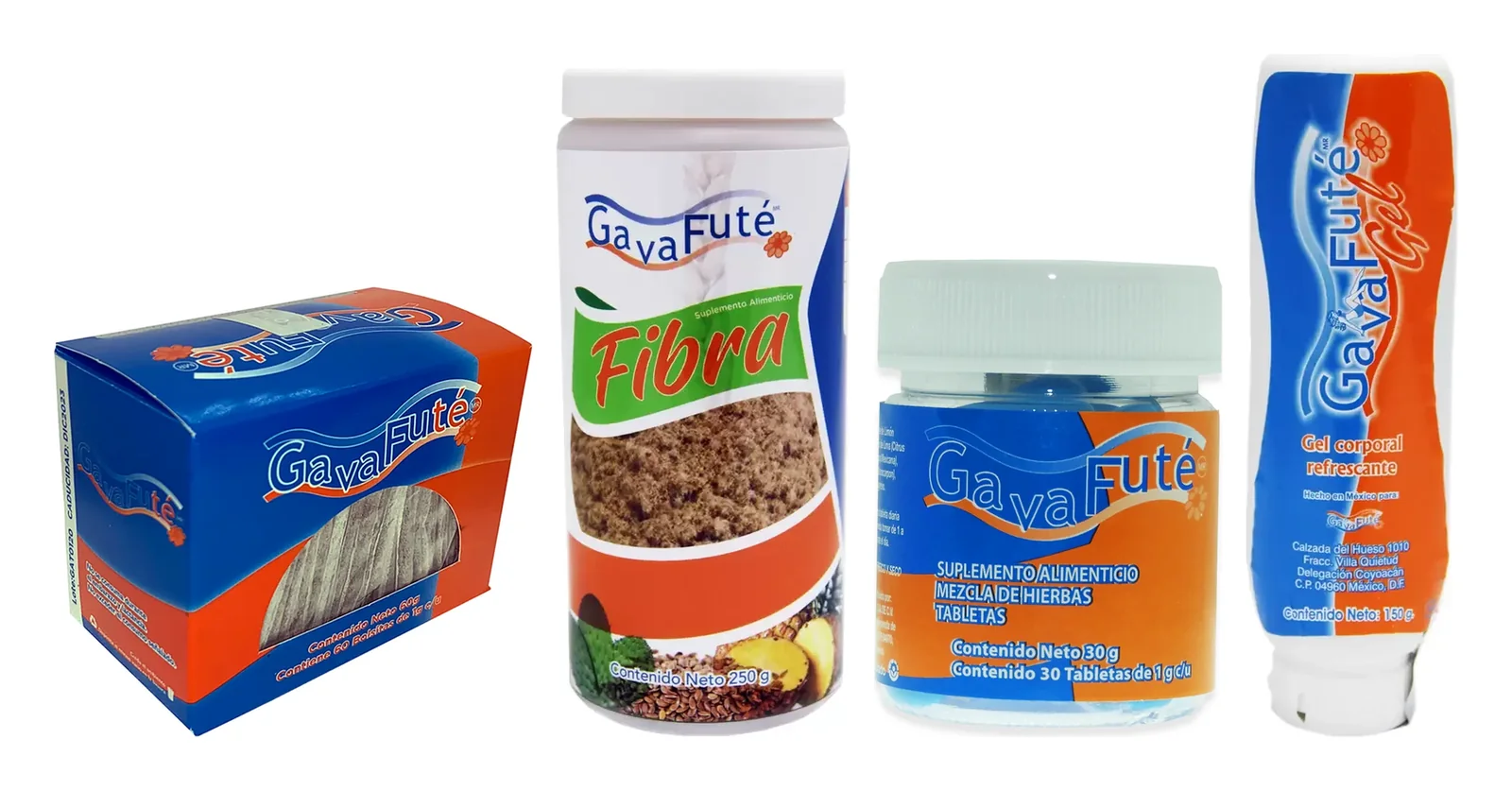 La línea Gavafuté: té, fibra, tabletas y gel